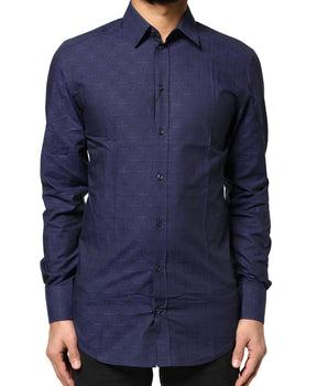 Dolce &amp; Gabbana Blue Check Tartan GOLD Formal Dress Shirt