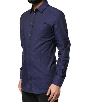 Dolce &amp; Gabbana Blue Check Tartan GOLD Formal Dress Shirt