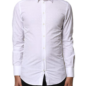 Camisa de vestir de manga larga de algodón Dolce &amp; Gabbana en color blanco dorado
