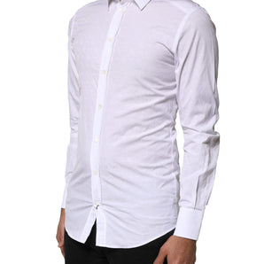 Camisa de vestir de manga larga de algodón Dolce &amp; Gabbana en color blanco dorado