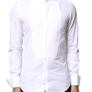 Camisa formal Dolce &amp; Gabbana de popelina de algodón blanca dorada con pechera para hombre