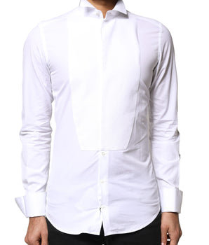 Dolce &amp; Gabbana White GOLD Cotton Poplin Bib Formal Men Dress Shirt
