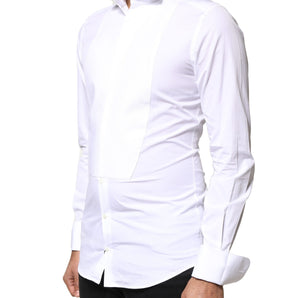Camisa formal Dolce &amp; Gabbana de popelina de algodón blanca dorada con pechera para hombre