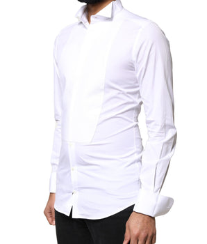 Dolce &amp; Gabbana White GOLD Cotton Poplin Bib Formal Men Dress Shirt
