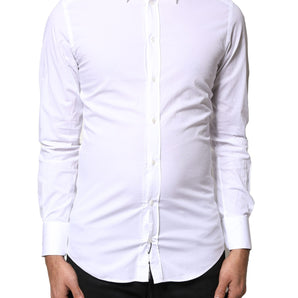 Camisa de vestir de manga larga de algodón Dolce &amp; Gabbana en color blanco dorado