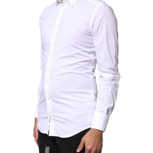 Camisa de vestir de manga larga de algodón Dolce &amp; Gabbana en color blanco dorado