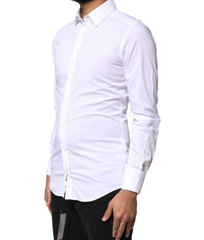 Dolce &amp; Gabbana White GOLD Cotton Long Sleeves Dress Shirt