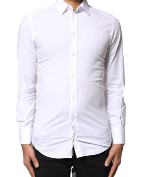 Dolce &amp; Gabbana White GOLD Cotton Long Sleeves Dress Shirt