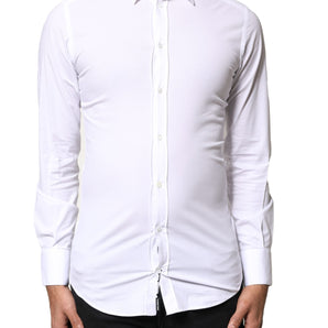 Camisa de vestir de manga larga de algodón Dolce &amp; Gabbana en color blanco dorado