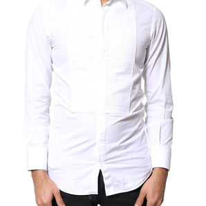Camisa de vestir Dolce &amp; Gabbana con pechera de popelina de algodón blanco dorado para hombre