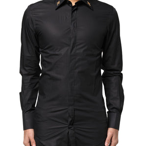 Camisa de vestir Dolce &amp; Gabbana para hombre con cruz dorada negra