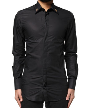 Dolce &amp; Gabbana Black GOLD Cross Embellished Men Dress Shirt