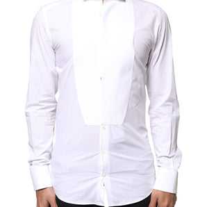Camisa formal Dolce &amp; Gabbana de popelina de algodón blanca dorada con pechera para hombre