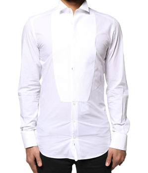 Dolce &amp; Gabbana White GOLD Cotton Poplin Bib Formal Men Dress Shirt