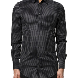 Camisa de vestir Dolce &amp; Gabbana de algodón con estampado dorado negro para hombre