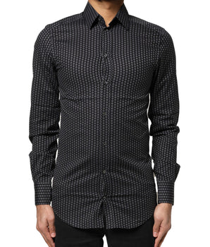 Dolce &amp; Gabbana Black GOLD Patterned Cotton Men Dress Shirt