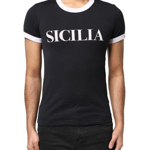 Camiseta de manga corta con cuello redondo Sicilia negra de Dolce &amp; Gabbana