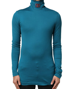 Dolce &amp; Gabbana Blue Cotton Turtleneck Long Sleeves Sweater