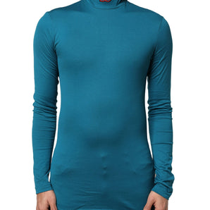 Suéter de cuello alto de algodón azul de manga larga de Dolce &amp; Gabbana