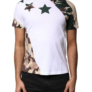 Dolce &amp; Gabbana Camiseta blanca con cuello redondo y estrellas de camuflaje