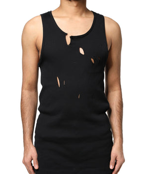 Dolce &amp; Gabbana Black Cotton Rip Style Sleeveless Men Tank T-shirt