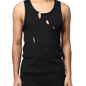Camiseta sin mangas Dolce &amp; Gabbana de algodón negro con corte Rip para hombre