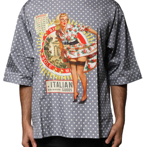 Camiseta de cuello redondo con estampado de pin-up de lunares grises de Dolce &amp; Gabbana