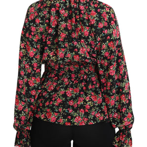 Dolce &amp; Gabbana Elegante camisa de seda floral negra