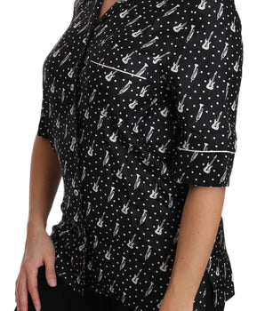 Dolce &amp; Gabbana Silk Guitar Trumpet Print Polo Top