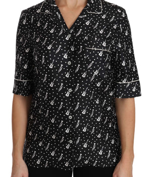Dolce &amp; Gabbana Silk Guitar Trumpet Print Polo Top