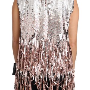 Dolce &amp; Gabbana Golden Pink Sequined Fringe Elegance Top