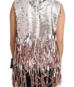 Dolce & Gabbana Golden Pink Sequined Fringe Elegance Top Dolce & Gabbana 