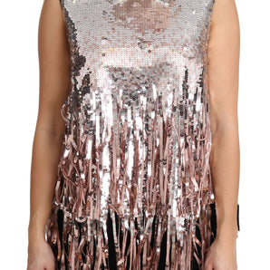 Dolce & Gabbana Golden Pink Sequined Fringe Elegance Top