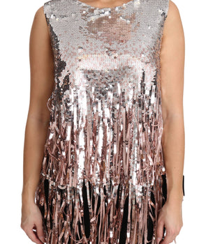 Dolce & Gabbana Golden Pink Sequined Fringe Elegance Top Dolce & Gabbana 
