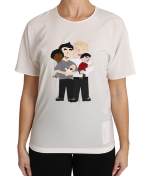 Dolce & Gabbana Elegant Silk Crewneck Blouse with Applique Dolce & Gabbana 