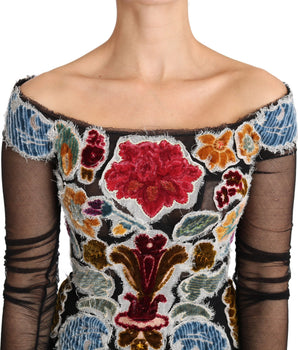 Dolce &amp; Gabbana Elegant Floral Applique Long Sleeve Top