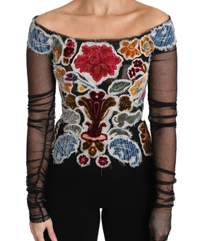 Dolce &amp; Gabbana Elegant Floral Applique Long Sleeve Top
