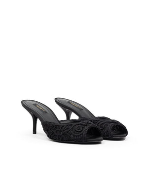 Dolce &amp; Gabbana Black Cotton Sandal