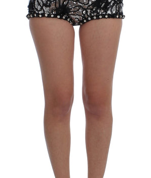 Dolce &amp; Gabbana Black Crystal Sequined Mini Shorts 