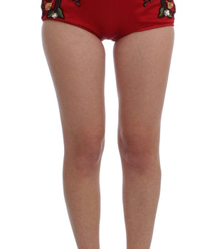 Dolce & Gabbana Red Silk Crystal Roses Shorts Dolce & Gabbana 