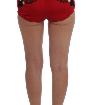 Dolce & Gabbana Red Silk Crystal Roses Shorts Dolce & Gabbana 