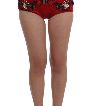 Dolce & Gabbana Red Silk Crystal Roses Shorts Dolce & Gabbana 