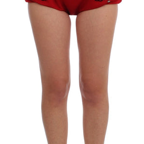 Dolce & Gabbana Red Silk Crystal-Embellished Mini Shorts