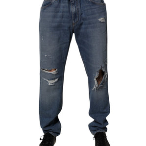 Vaqueros rectos de algodón azul desgastado de Dolce &amp; Gabbana
