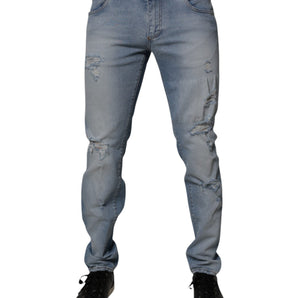 Vaqueros ajustados de algodón azul desgastado de Dolce &amp; Gabbana para hombre