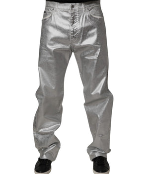 Dolce &amp; Gabbana Metallic Silver Cotton Straight Denim Jeans