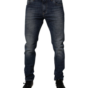 Vaqueros ajustados de cuero y algodón azul oscuro de Dolce &amp; Gabbana