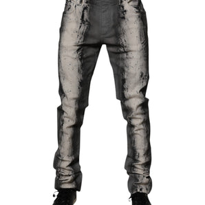 Vaqueros ajustados de algodón con efecto tie-dye en gris de Dolce &amp; Gabbana para hombre