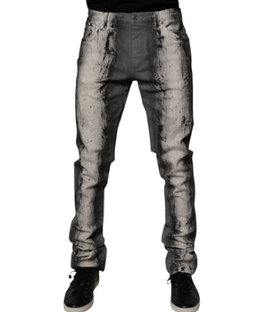 Dolce &amp; Gabbana Gray Tie Dye Cotton Skinny Men Denim Jeans