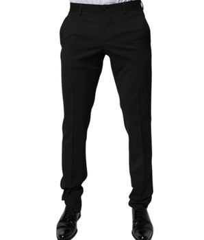 Dolce &amp; Gabbana Black Polyester Tapered Formal Men Dress Pants